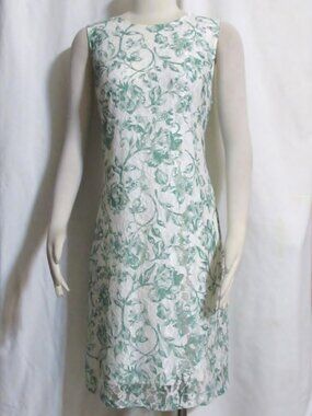 NEW Womens Ladies THE LIMITED Green & White Floral Lacy Sheath Dress M Orig $99